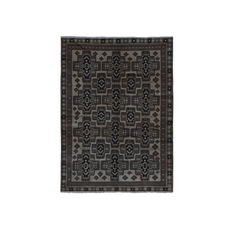 Tapis oriental rectangulaire en laine brun noué à la main 6 pi 6 po x 8 pi 10 po - MOA10287967