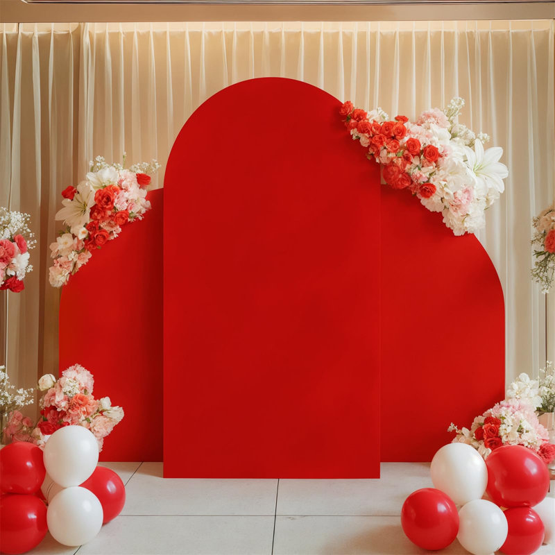 Ensemble de tissu de mariage en toile de fond 3 pièces en housses de spandex lavables double face, Rouge