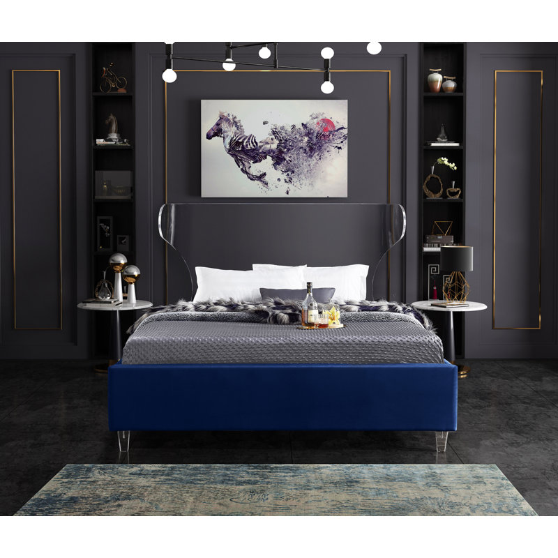 Ulm Upholstered Platform Bed, Twin, Navy Velvet