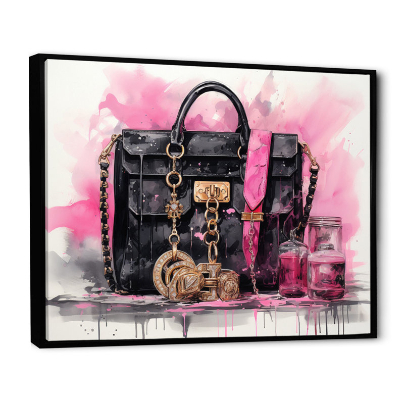 «Deisgner Pink Bag Envy II», reproduction d'art sur toile encadrée, H 16 po x l 32 po x P 1 po, Cadre flottant noir