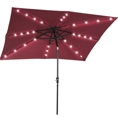 9' X 7' Umbrella With Solar Led Lights, Tilt & Crank, Elevates Beach And Backyard, Red Patio Illumination, Improves Outdoor Living In Pool,