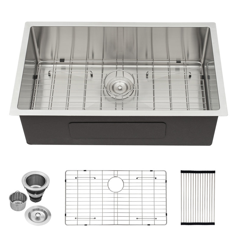 Undermount Kitchen Sink 16 Gauge Stainless Steel Kitchen Sink Single Bowl Sink, 10" H x 18" L x 30" W