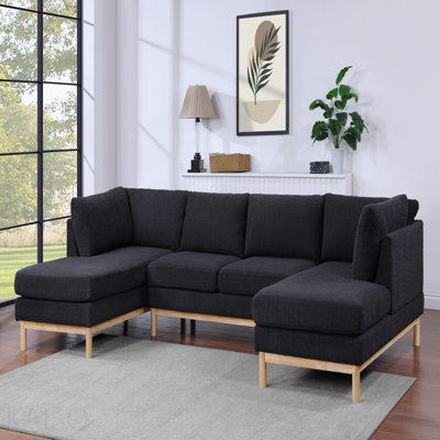 Canapé modulaire en U double de 124 po de largeur avec méridienne noire Sherpa
