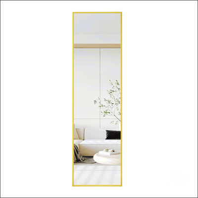 Adamariz Aluminium Alloy Freestanding Modern Wood-Tone Rectangle Mirror