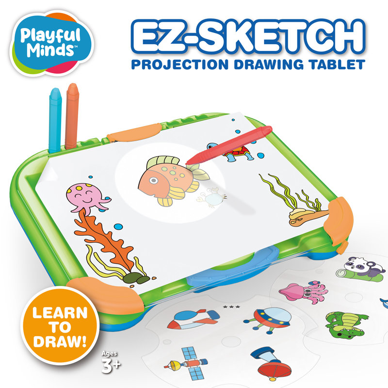 Playful Minds: Tablette de dessin EZ Sketch Projector - Trace & Color Light Art Kit, 64 animaux de dessin animé et images, 6 marqueurs, apprendre à dessiner, enfants 3+