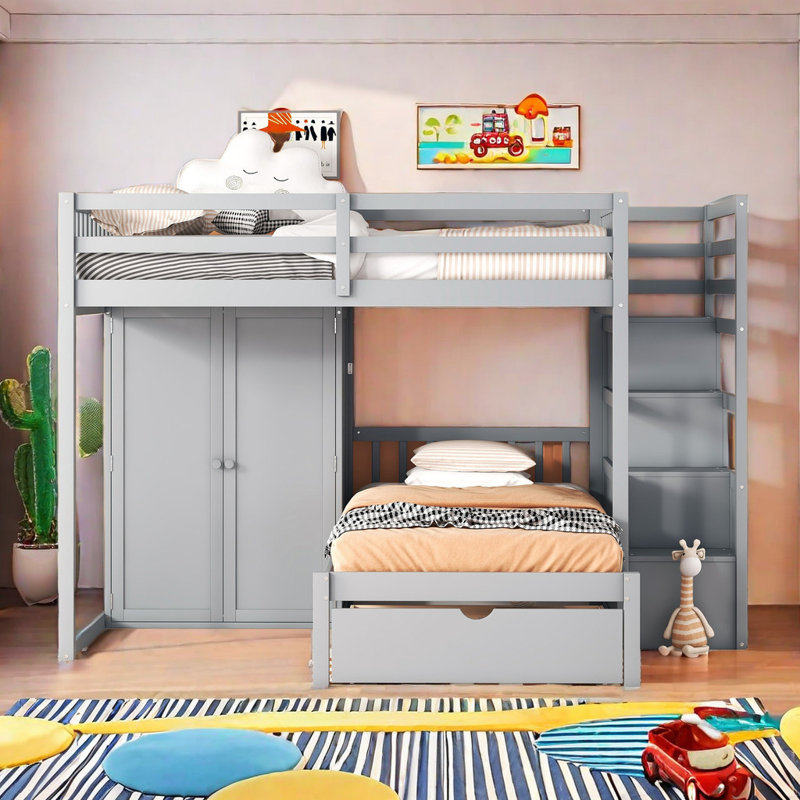 Lit superposé avec tiroirs Kadijatu Kids, Blanc