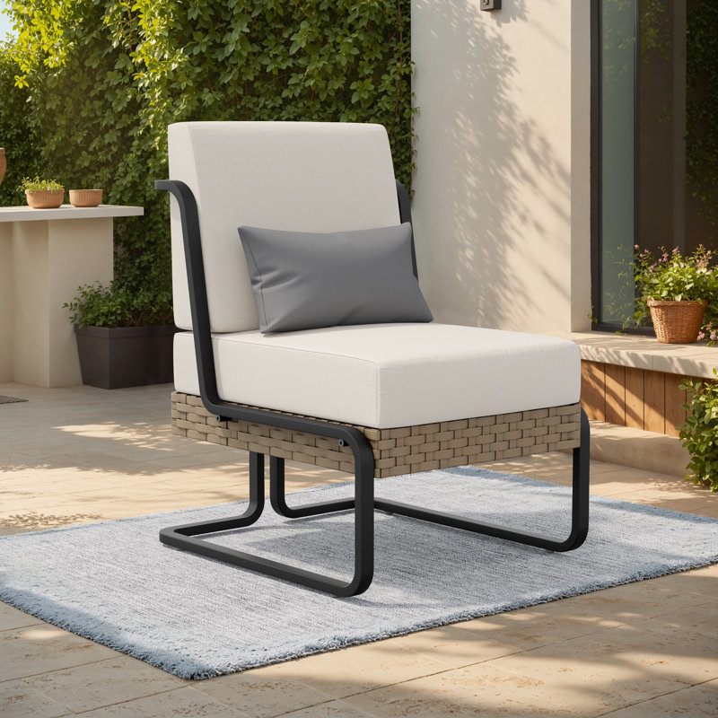 Patio Aluminum & Wicker Lounge Chair With Cushions  & Pillow, Beige, Khaki