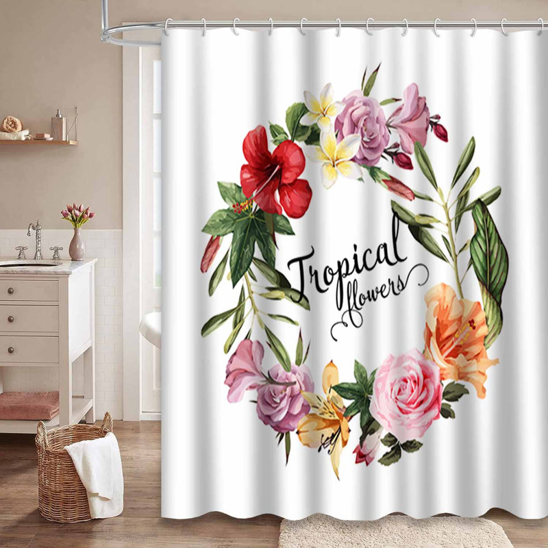 Rideau de douche imperméable à motif floral avec 12 crochets, L 72 po x l 78 po
