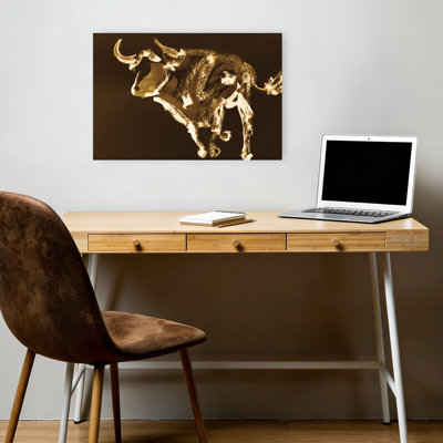 Dynamic Bull Charge Rustic Vintage Abstract Bull Wildlife Architecture Wall Art Print