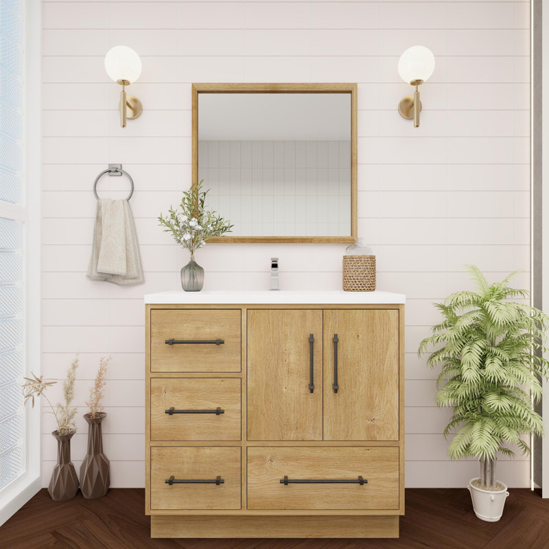 Victoria 35.4'' Oak Freestanding Bathroom Vanity with Acrylic Top