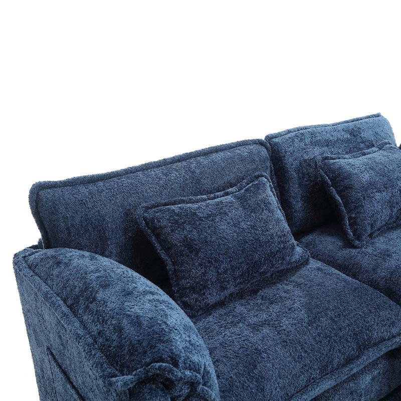76.77" Chenille Loveseat With Ottoman, Blue Chenille