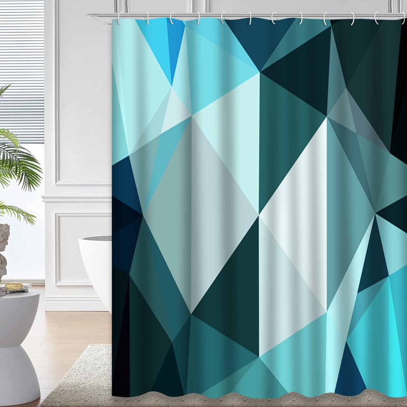 Rideau de douche hexagonal clair à motif géométrique avec 12 crochets, L 72 po x l 72 po