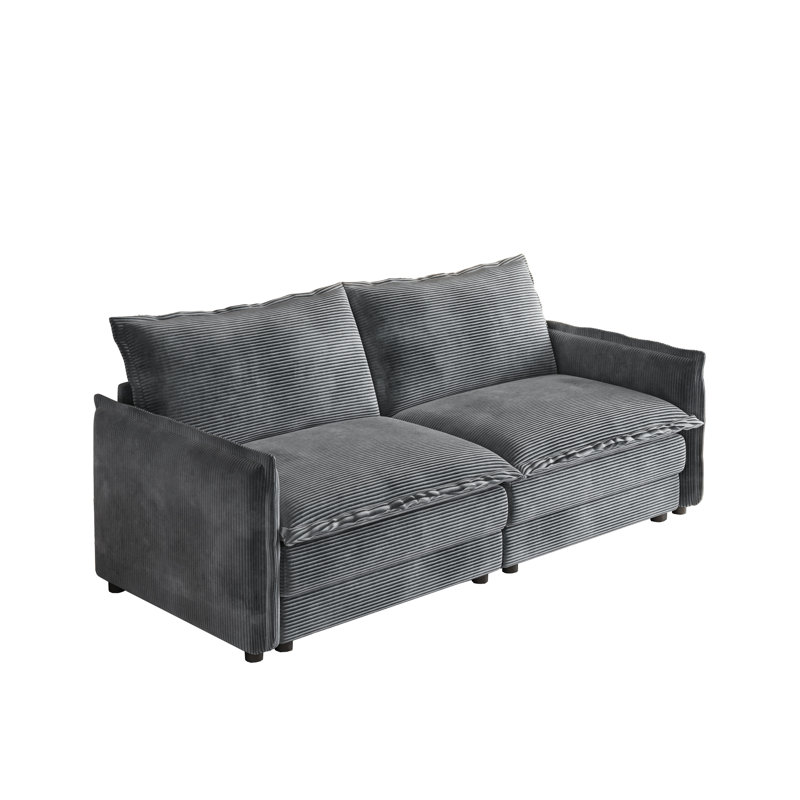 Canapé gris en velours côtelé - Coussin à 2 places avec coussins de salon, Gris