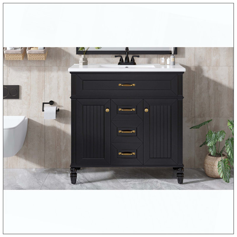 MDF Solid Wood Bathroom Vanity Sink Flip-Out Drawer Handles, Black