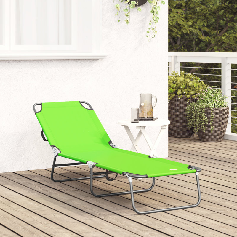 vidaXL Folding Sun Lounger Folding Polyester Outdoor Recliner Garden Chair, Green