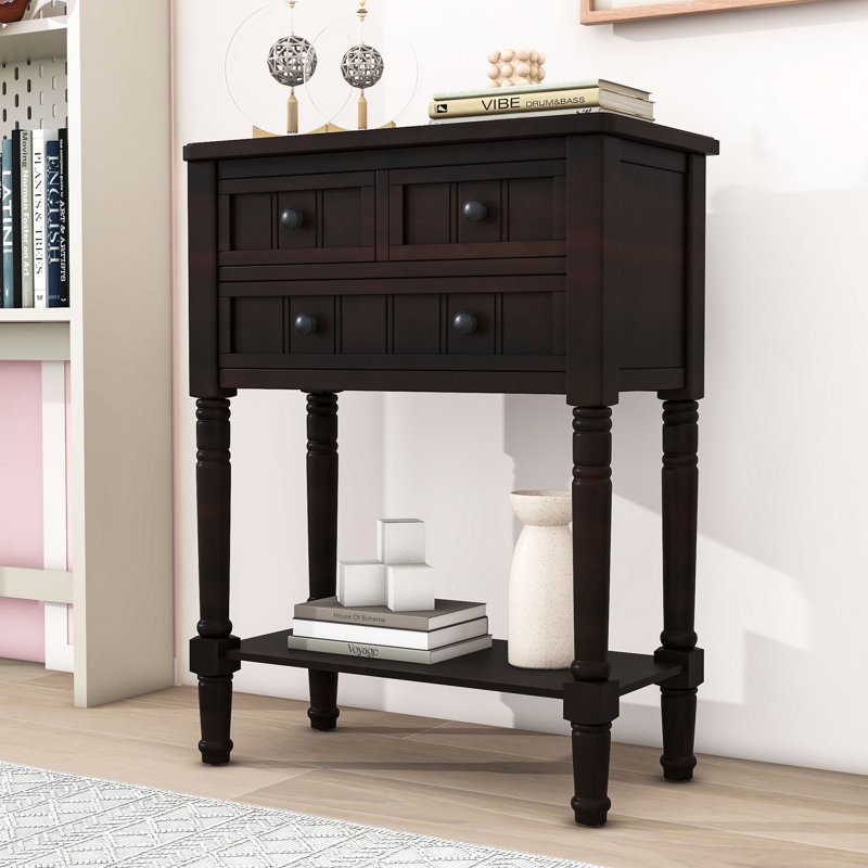 Draga Retro Narrow Console Table with Storage Drawers and Shelf for Living Room, Espresso