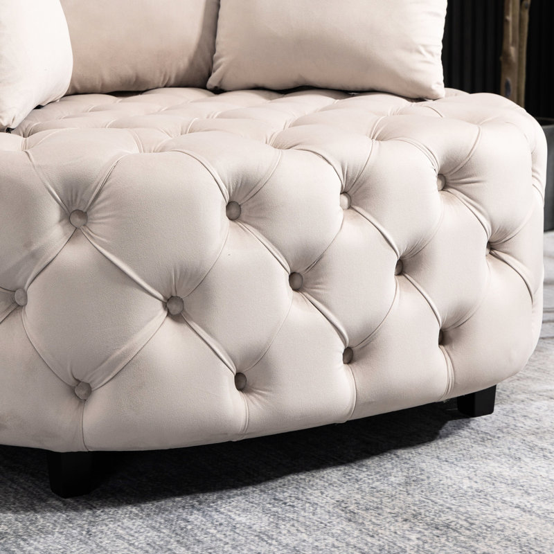 Accent Chair / Classical Barrel Chair for living room / Modern Leisure Sofa Chair, Khaki Velvet