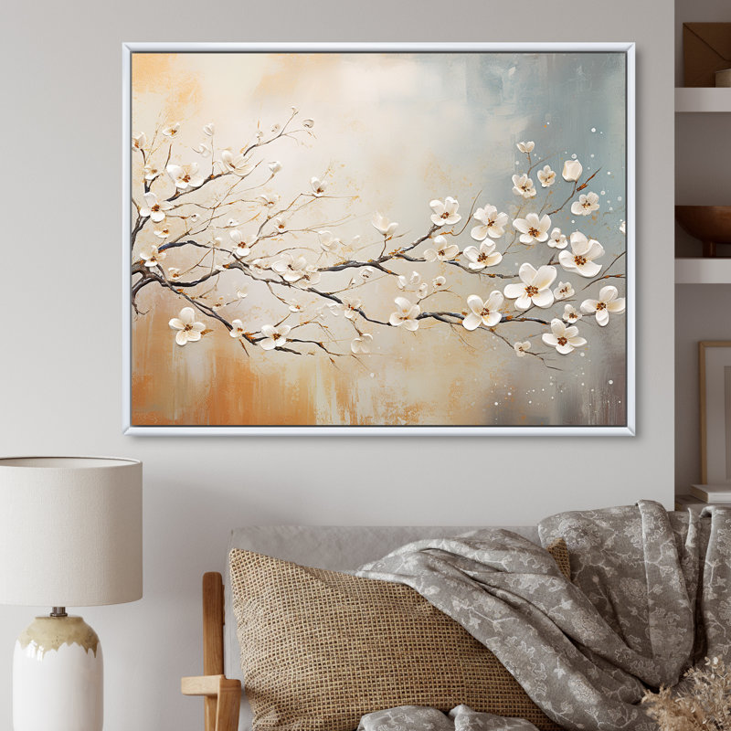 Dogwood Blooms Sunset - art mural cornouiller, Cadre flottant blanc, H 12 po x l 20 po x P 1 po