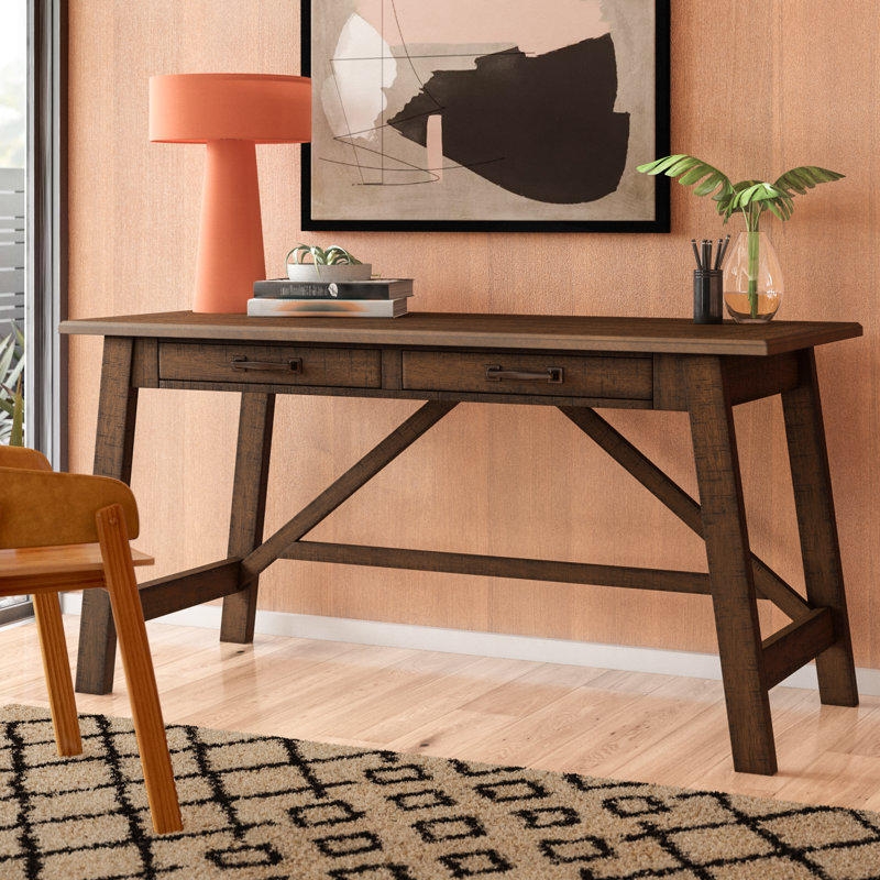 Auberon Solid Wood Writing Desk, Rustic Brown