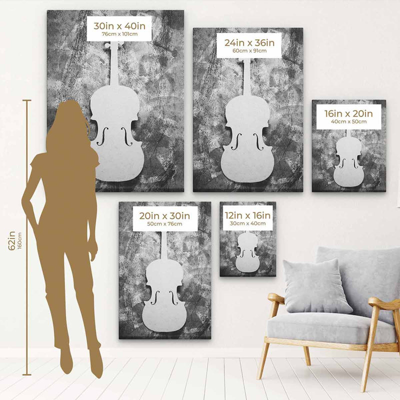Ariyana White Cello On Canvas Photograph, H 16 po x l 12 po, Cadre noir