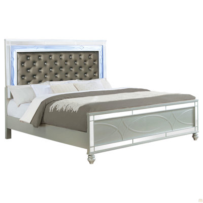 Karmen Metallic Upholstered Tufted Eastern King Panel Bed