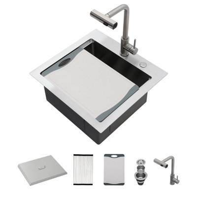 Évier de cuisine en acier inoxydable 21 po avec robinet escamotable