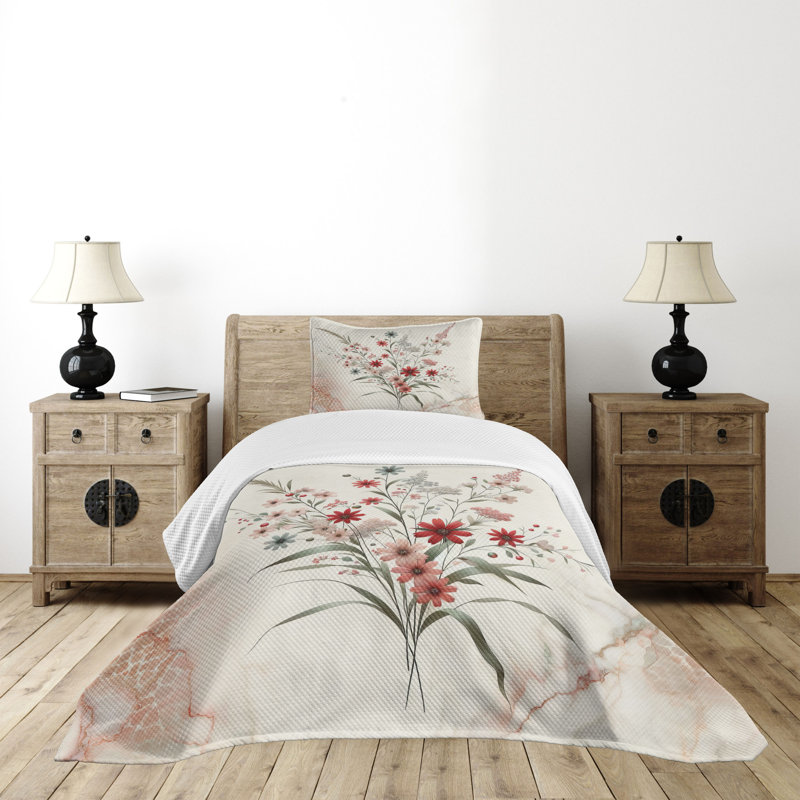 Twin Blue Floral Polyester Bedspread Set