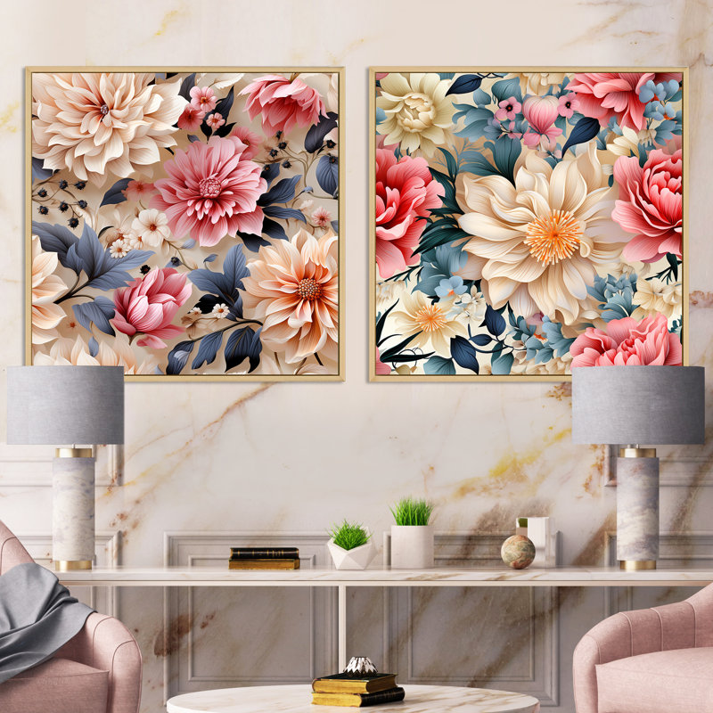 Brookfield - Ensemble de 2 collages floraux carrés, Cadre flottant brun, H 16 po x l 33 po