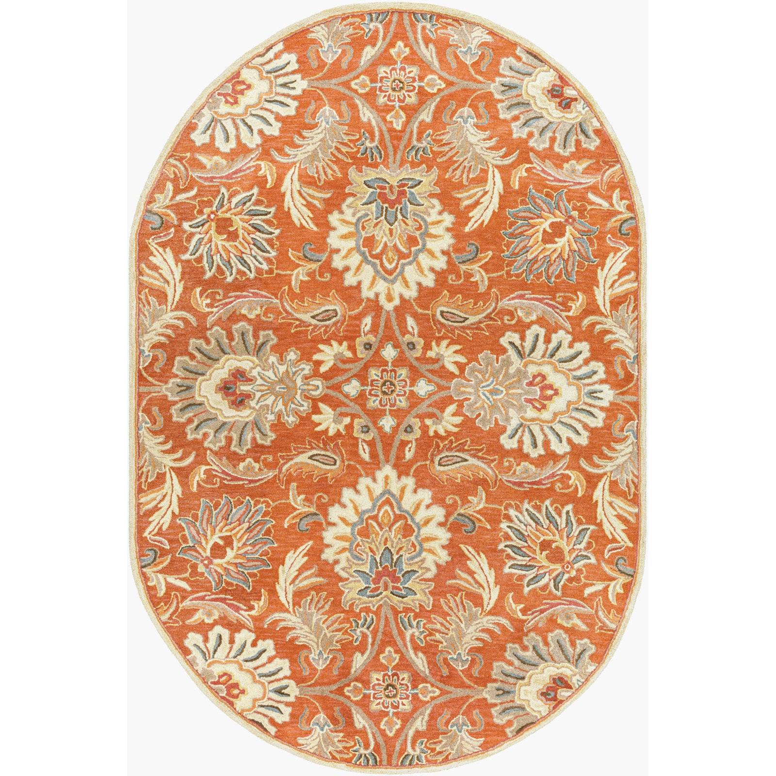 Aaron Terracotta Orange Hand-Tufted Wool Rug, Oval 6' x 9'