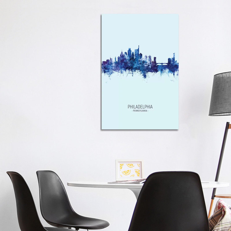 Philadelphia Skyline Portrait Dark Blue by Michael Tompsett - Wrapped Canvas Print, 101.6 cm H x 66.04 cm W x 3.175 cm D
