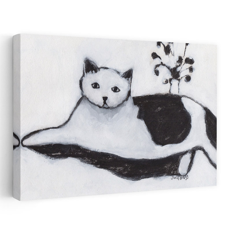 Contemporary Art Abstract Contemporary Cat Wall Art by Janel Bragg - Wrapped Canvas Print, 30.48 cm H x 45.72 cm W
