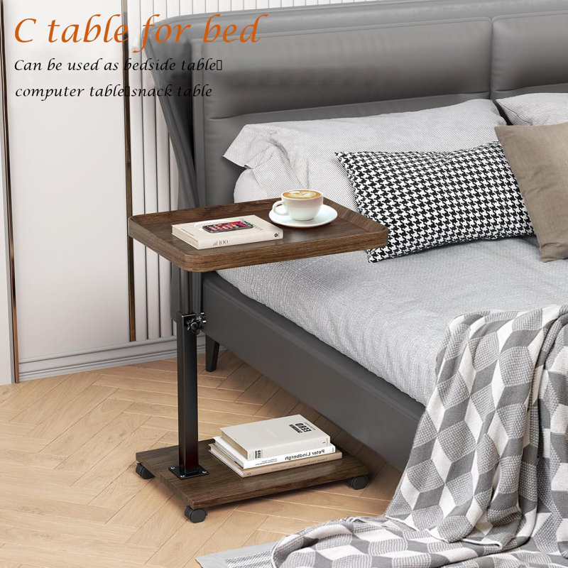 C Table End Table Adjustable Height, 360°Swivel TV Tray Table For Small Spaces, Couch Tables That Slide Under, C Shaped Side Tables With Wheels
