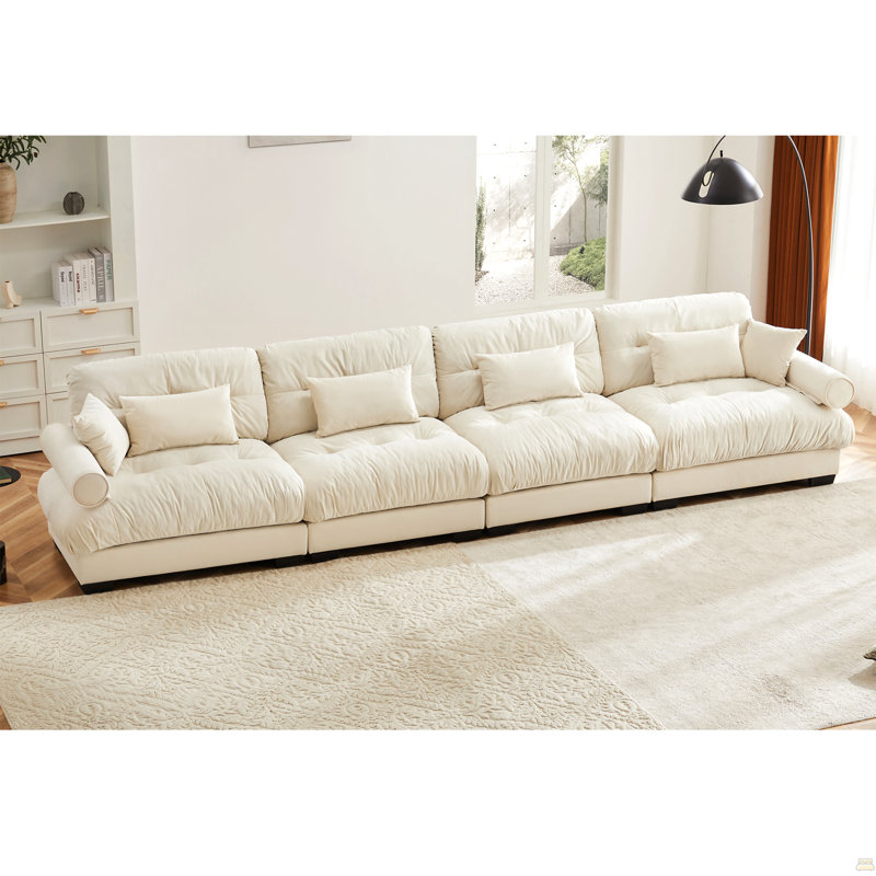 Canapé modulaire surdimensionné en velours surdimensionné avec repose-pieds mobile, Crème