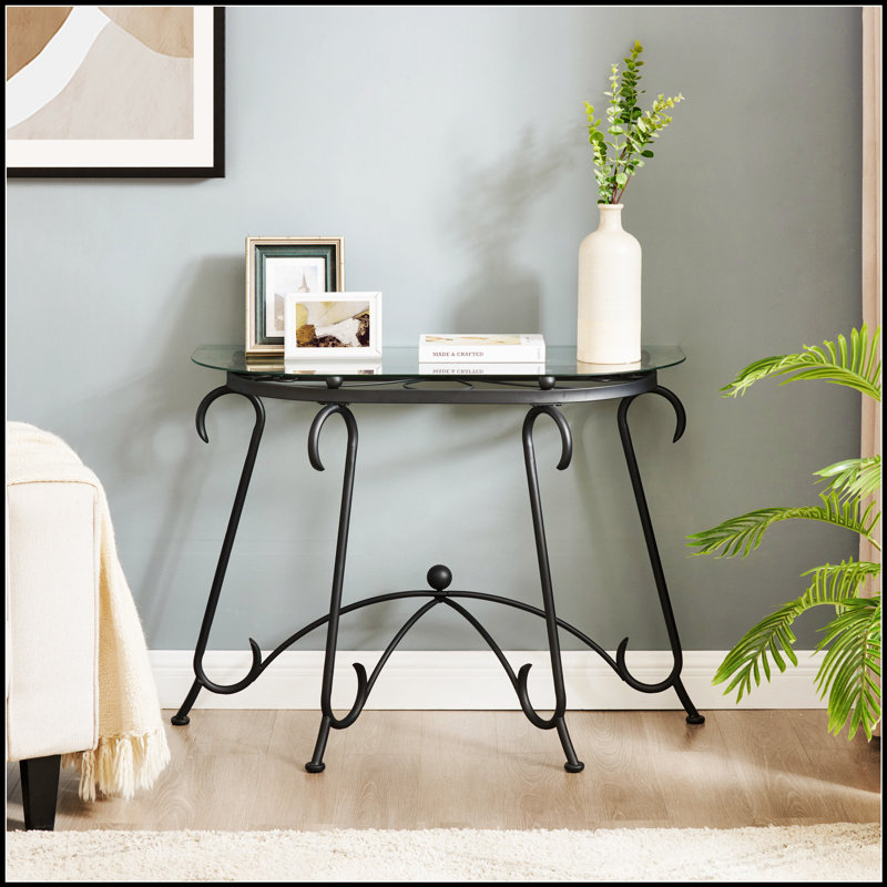 Tempered Glass Surface Console Table Coffee Table With Sturdy Construction For Living Room (Rustic Black)