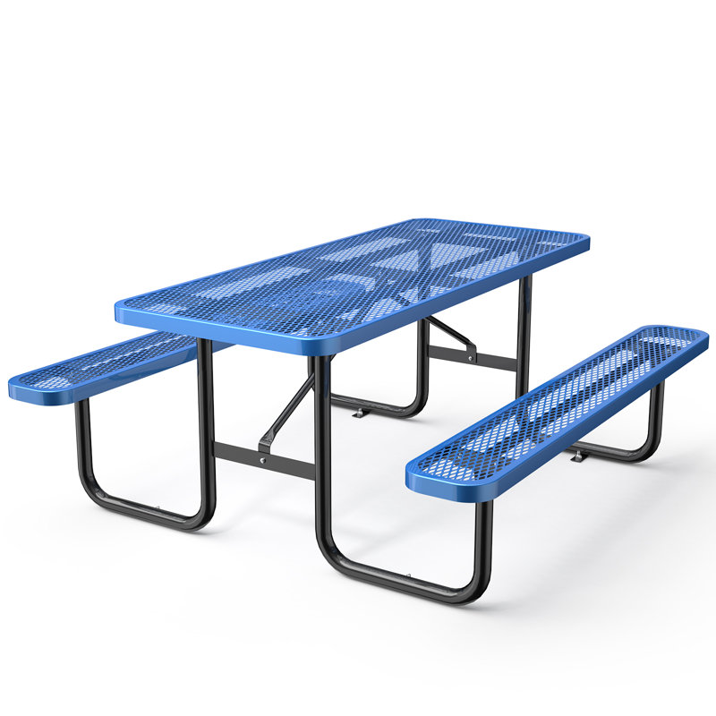 Clarenc Rectangular Metal Outdoor Picnic Table, Blue, 62" D x 72" W x 29.5" H
