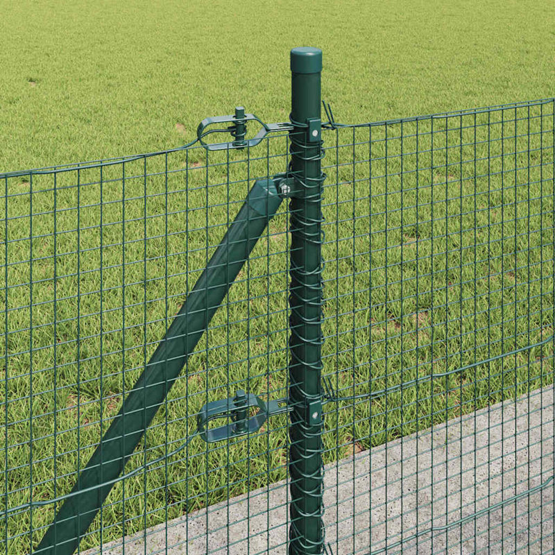 Vidaxl Fence With Posts Steel, Green, 60cm H x 5000cm W x 3.2cm D