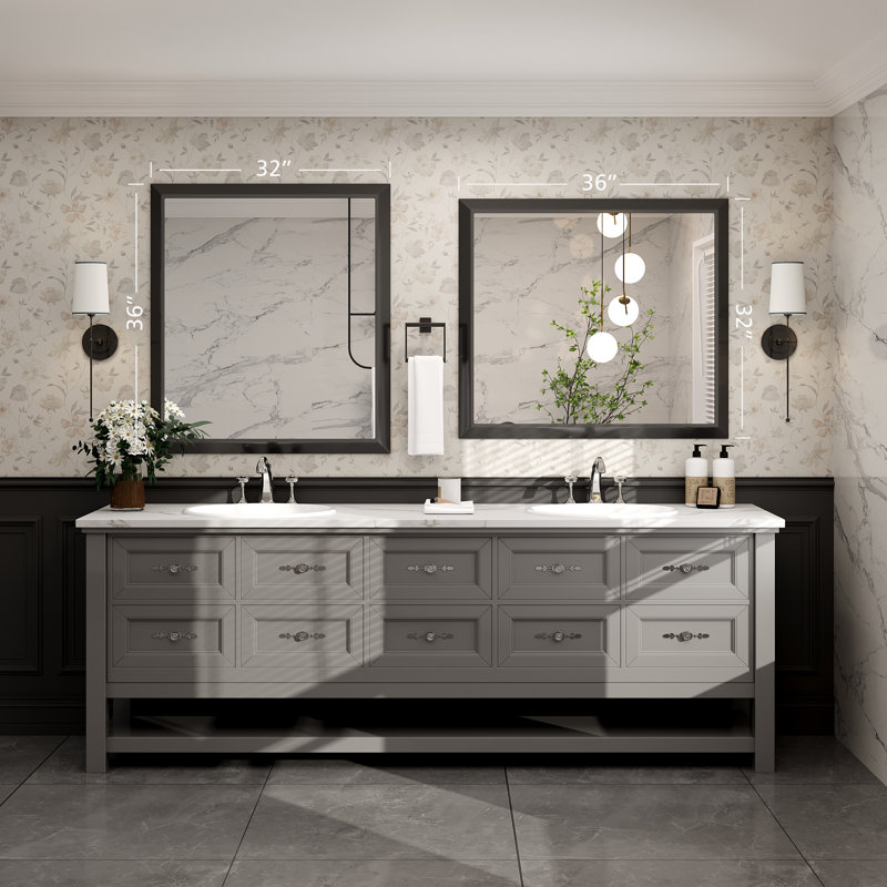 Miroir de meuble-lavabo mural Molly, 36 po x 32 po, Noir