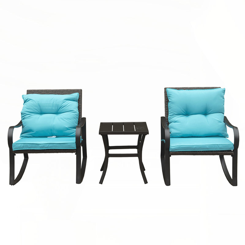 Ensemble de conversation à bascule en métal pour 2 personnes avec coussins, Bleu