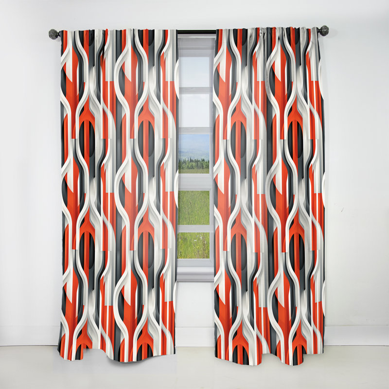 Gris et rouge géométrique - Rideau rayé - Velours obscurcissant - 1 panneau, L 52 po x L 90 po
