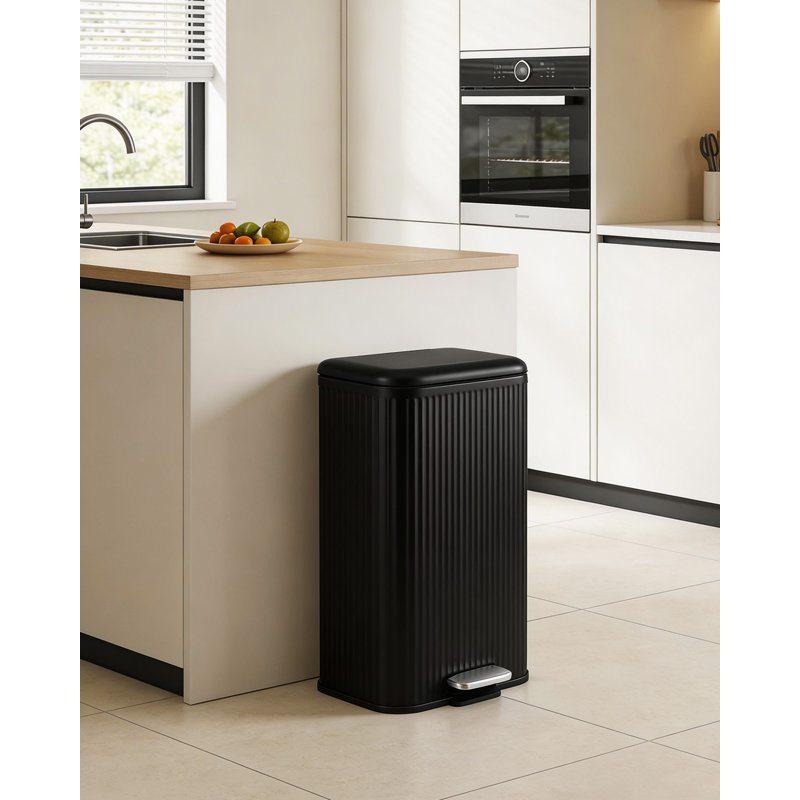 Poubelle à pédale rectangulaire en acier inoxydable avec seau amovible pour la cuisine, 8 gallons, Noir mat