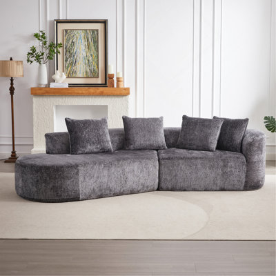 Modern 4 - Seater Sectional , 112 Inch Upholstered Chenille Curved Couch With Throw Pillows, Smooth And Soft Chenille, High Resilience Foam, No Assembly For Living Room Relax, Cloud Ample