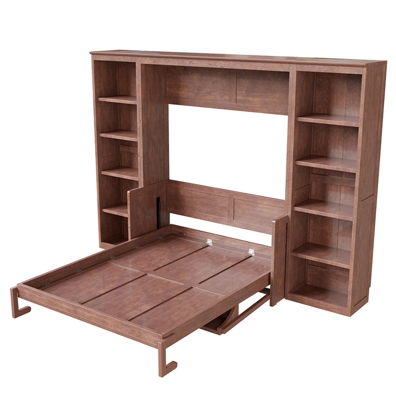 Full Size Solid Wood Murphy Bed with Desk and Bookshelf