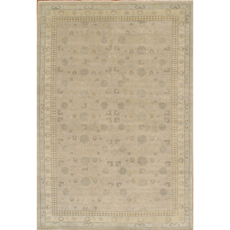 Azerbaijan Hand Knotted Wool Floral Area Rug in Gray/Beige