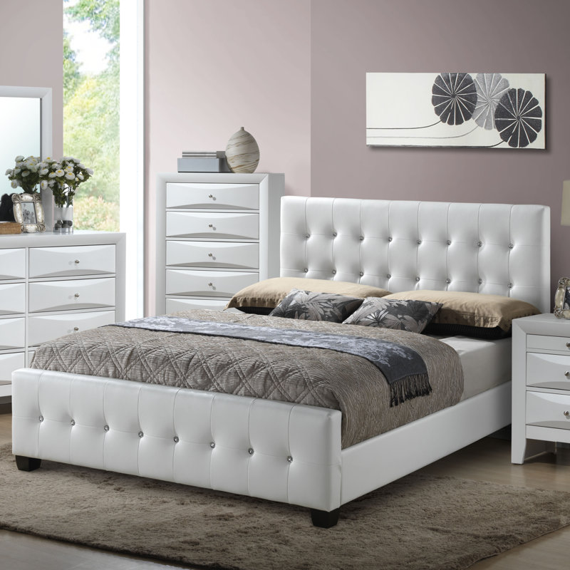 Max Vegan Leather Standard Bed, Queen, White