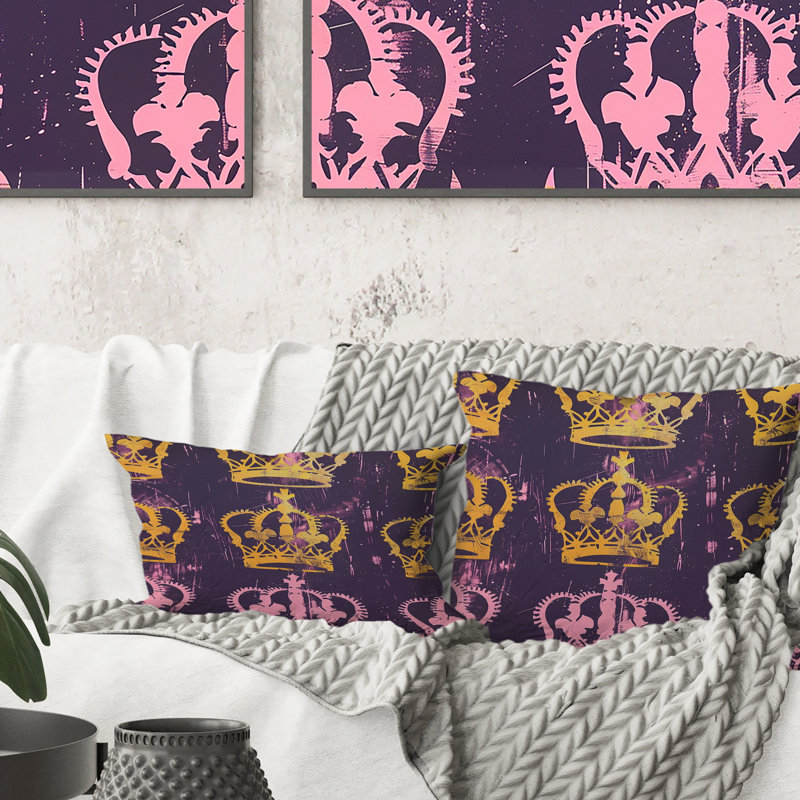 Coussin décoratif doré et mauve Royal Crown, H 16 po x l 16 po