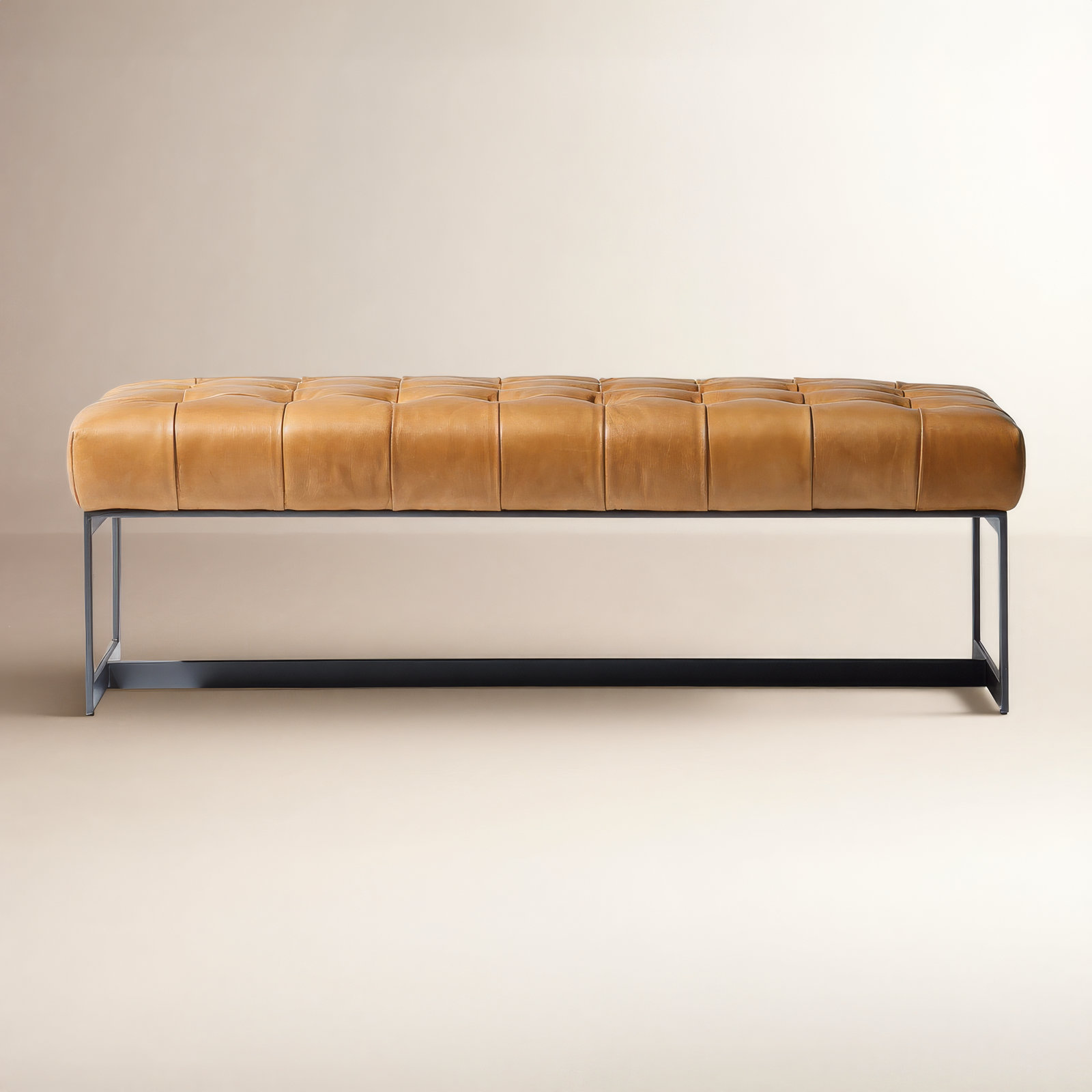 Lianne 56" Genuine Leather Entryway Bench, Brown Top Grain Leather