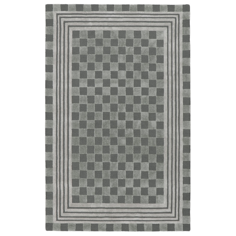 Sage Green Tonal Check Rug, Rectangle 5' x 8'