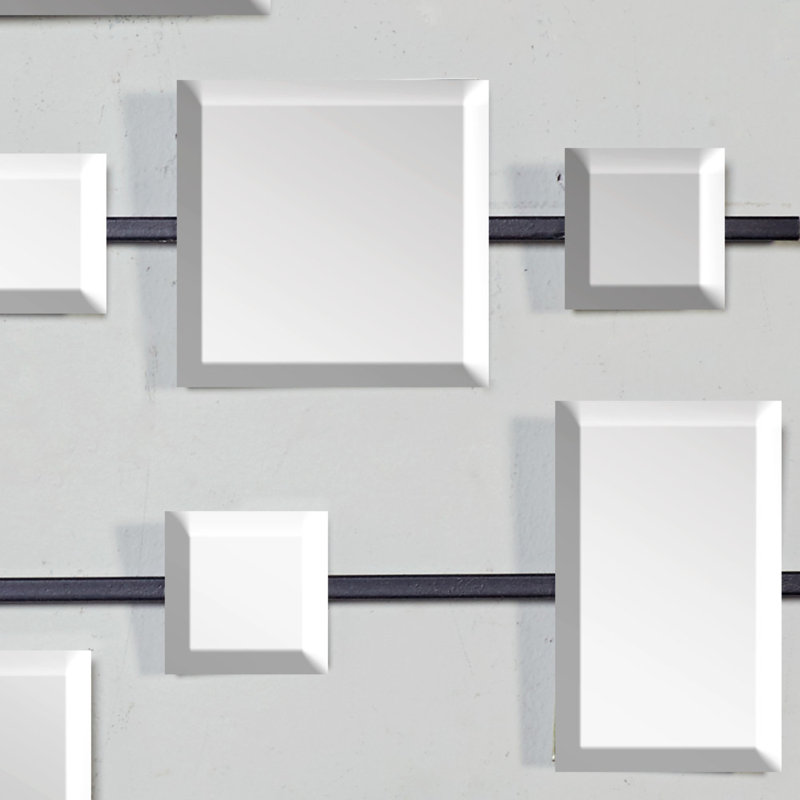 Corisande Metal Geometric Black Wall Decor with Square Mirrored Accents