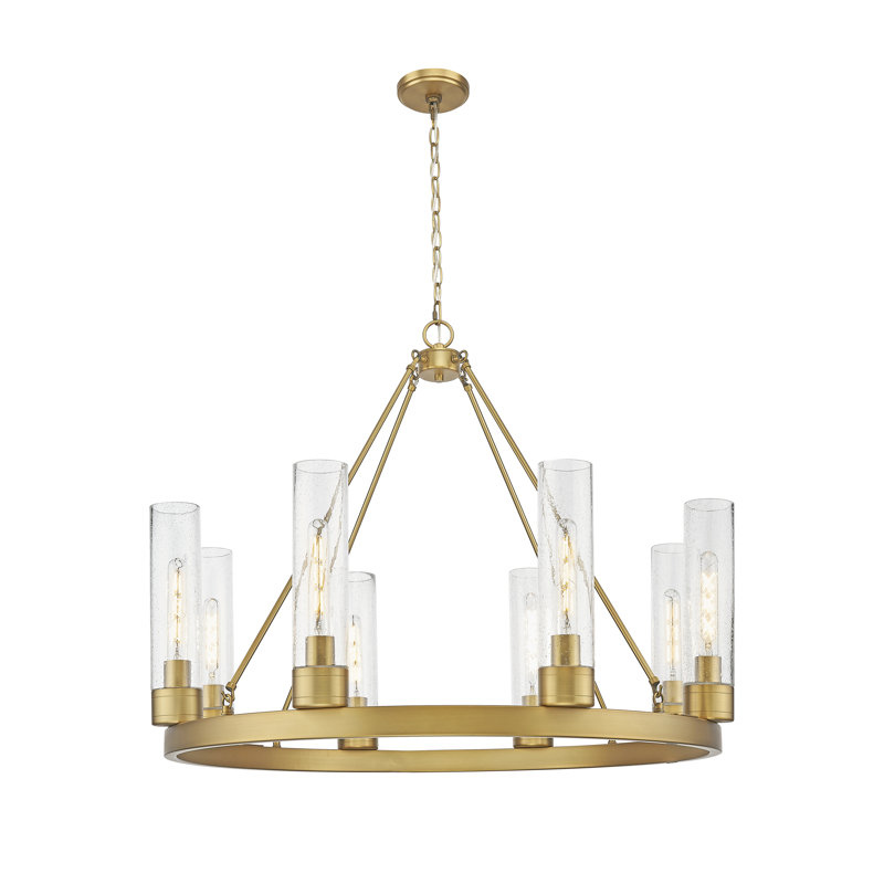 Jaiwan - Lustre 6 lumières avec abat-jour, Grainé, Laiton brossé