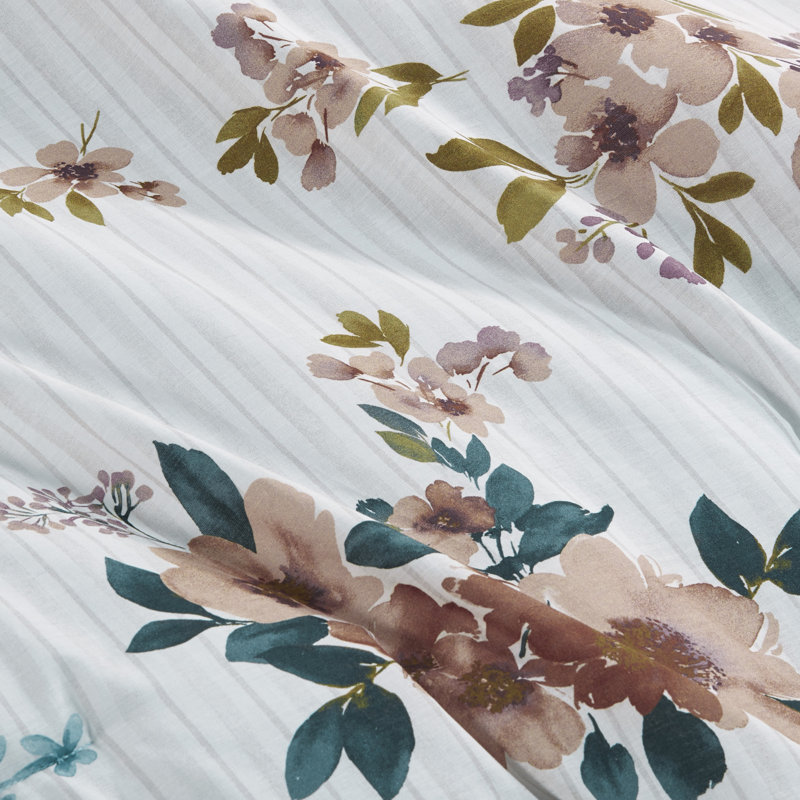 Gray Floral Cotton 5-Piece Bedspread Set